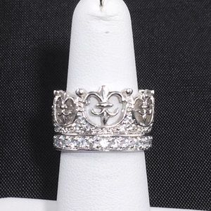Fleur de Lis crown ring, sterling silver